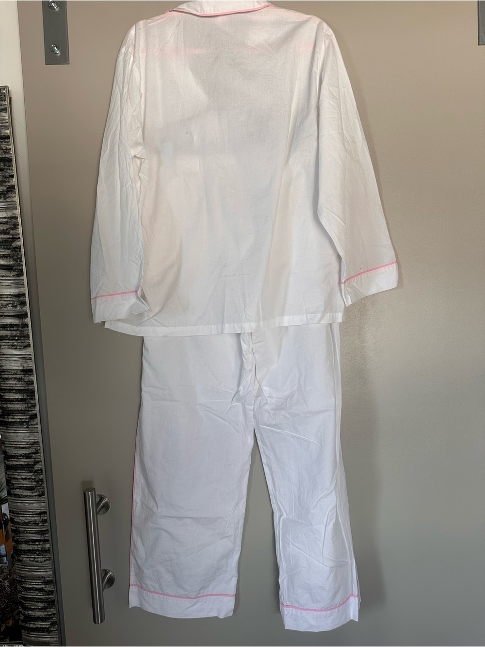 Victoria's Secret White Cotton Pajama Set with Pink Trim - 100% Cotton - Picture 2 of 6